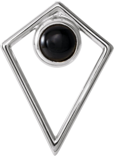 14K Gold Round Natural Black Onyx Cabochon Pyramid Necklace or Pendant - White Gold