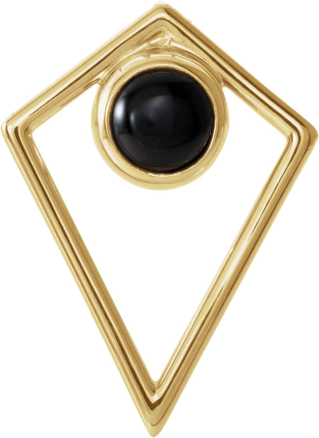 14K Gold Round Natural Black Onyx Cabochon Pyramid Necklace or Pendant - Yellow Gold