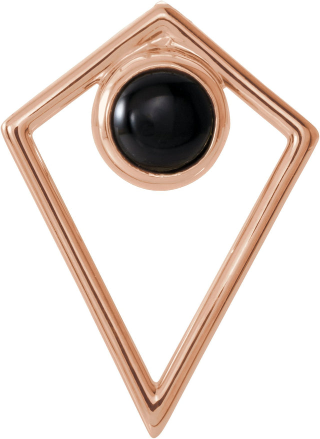 14K Gold Round Natural Black Onyx Cabochon Pyramid Necklace or Pendant - Rose Gold