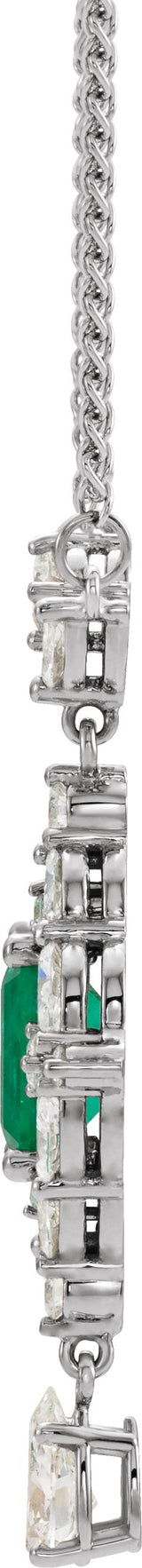 Platinum Emerald Natural Emerald & Natural Diamond Halo-Style Necklace - view 2