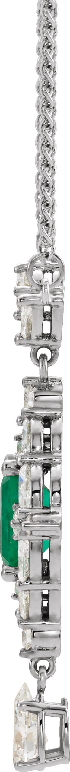 Platinum Emerald Natural Emerald & Natural Diamond Halo-Style Necklace - view 2