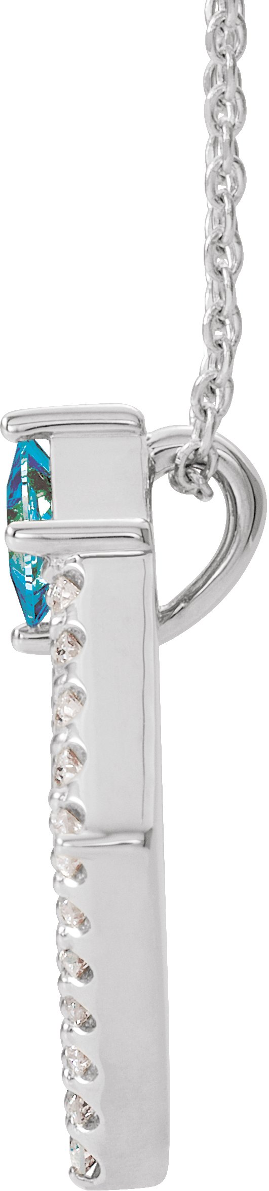 14K Gold Square Natural Aquamarine Accented Geometric Necklace or Pendant - White Gold - view 4