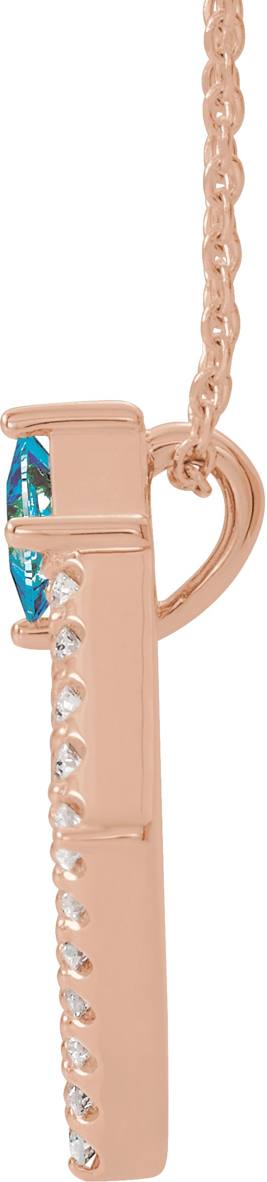 14K Gold Square Natural Aquamarine Accented Geometric Necklace or Pendant - Rose Gold - view 4