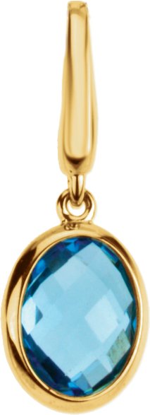 14K Gold Oval Natural Swiss Blue Topaz Solitaire Pendant