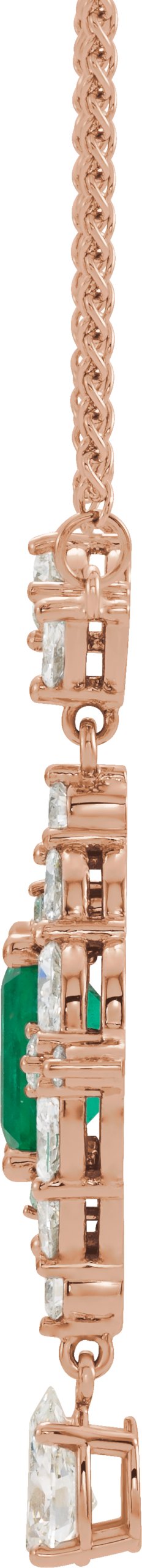 14K Gold Emerald Natural Emerald & Natural Diamond Halo-Style Necklace - Rose Gold - view 2