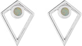 14K Gold Round Natural Opal Cabochon Pyramid Earrings - White Gold - view 2