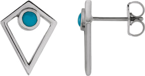 Platinum Round Natural Turquoise Cabochon Pyramid Earrings