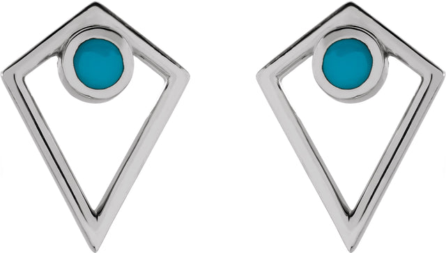 Platinum Round Natural Turquoise Cabochon Pyramid Earrings - view 2