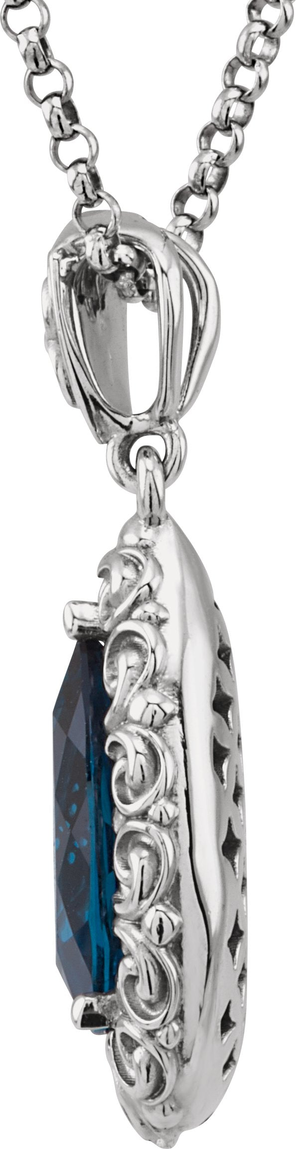 14K Gold Pear Natural London Blue Topaz Sculptural Necklace or Pendant - view 2