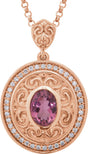 14K Gold Oval Natural Pink Tourmaline & Natural Diamond Sculptural Necklace