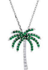 14K Gold Natural Tsavorite Garnet & Natural Diamond Palm Tree Necklace