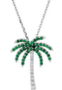 14K Gold Natural Tsavorite Garnet & Natural Diamond Palm Tree Necklace