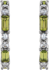 Platinum Straight Baguette Natural Peridot Accented Hoop Earrings - view 4