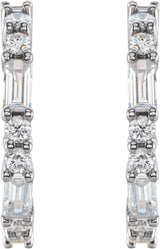 14K Gold Straight Baguette Natural Diamond Accented Hoop Earrings - White Gold - view 4
