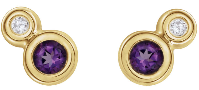 14K Gold Round Natural Amethyst Accented Bezel-Set Earrings – 3-5mm Stones - Yellow Gold - view 4