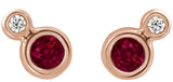 14K Gold Round Natural Ruby Accented Bezel-Set Earrings – 3-5mm Stones - Rose Gold - view 4