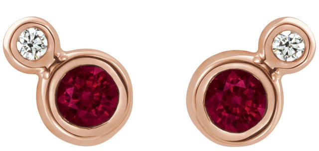 14K Gold Round Lab-Grown Ruby Accented Bezel-Set Earrings – 3-5mm Stones - Rose Gold - view 4
