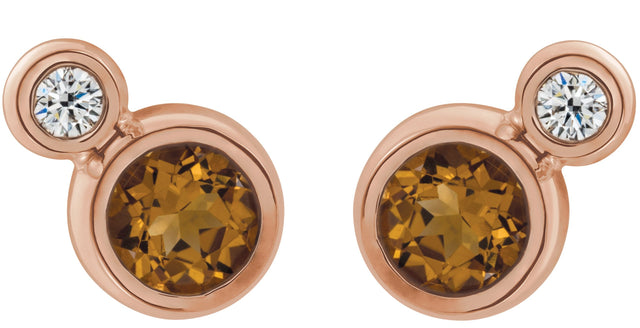 14K Gold Round Natural Citrine Accented Bezel-Set Earrings – 3-5mm Stones - Rose Gold - view 4