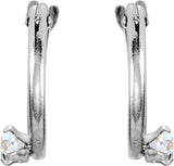 14K Gold Round White Cubic Zirconia Youth Accented Hoop Earrings - White Gold - view 2