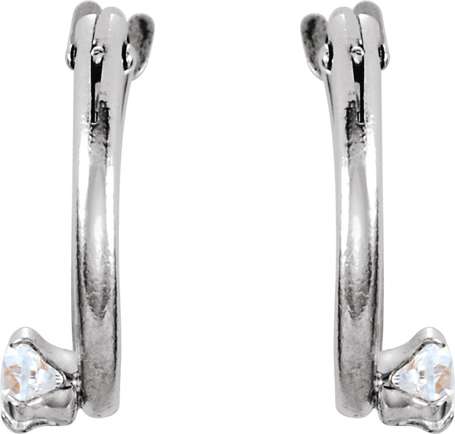 14K Gold Round White Cubic Zirconia Youth Accented Hoop Earrings - White Gold - view 2