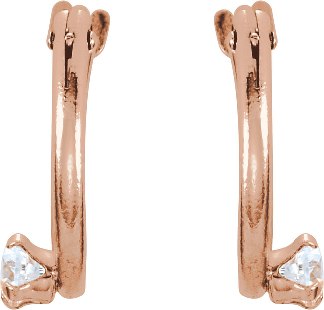 14K Gold Round White Cubic Zirconia Youth Accented Hoop Earrings - Rose Gold - view 2