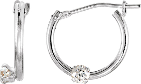 14K Gold Round White Cubic Zirconia Youth Accented Hoop Earrings - White Gold