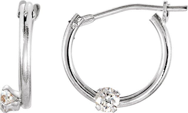 14K Gold Round White Cubic Zirconia Youth Accented Hoop Earrings - White Gold