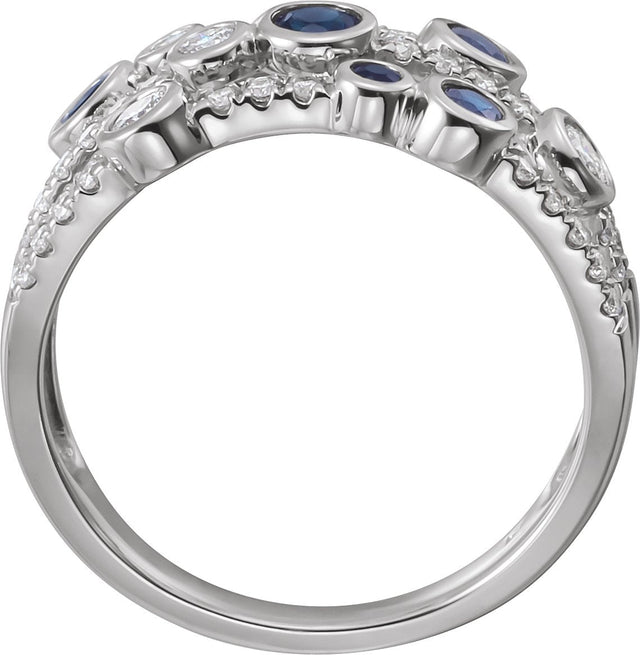 14K Gold Round Natural Blue Sapphire & Natural Diamond Bezel-Set Ring - view 2