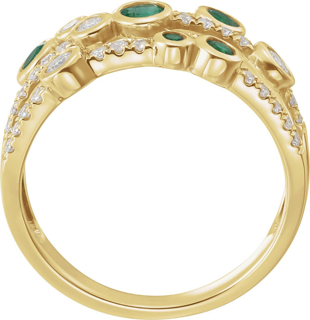 14K Gold Round Natural Emerald & Natural Diamond Bezel-Set Ring - view 2