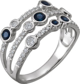 14K Gold Round Natural Blue Sapphire & Natural Diamond Bezel-Set Ring