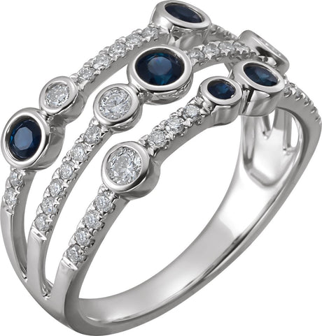 14K Gold Round Natural Blue Sapphire & Natural Diamond Bezel-Set Ring