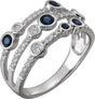 14K Gold Round Natural Blue Sapphire & Natural Diamond Bezel-Set Ring