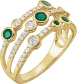 14K Gold Round Natural Emerald & Natural Diamond Bezel-Set Ring