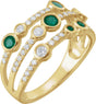 14K Gold Round Natural Emerald & Natural Diamond Bezel-Set Ring