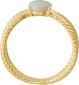 14K Gold Oval Natural White Opal Criss-Cross Cabochon Ring - Yellow Gold - view 2