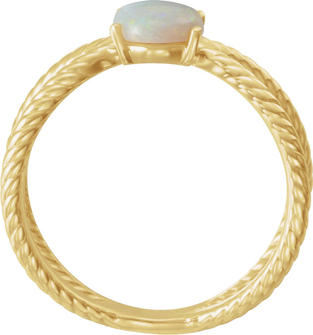 14K Gold Oval Natural White Opal Criss-Cross Cabochon Ring - Yellow Gold - view 2