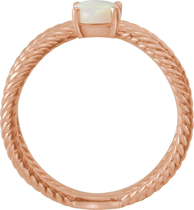 14K Gold Oval Natural White Opal Criss-Cross Cabochon Ring - Rose Gold - view 2