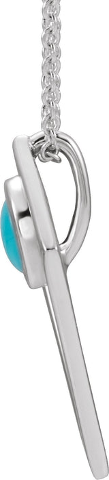 14K Gold Round Natural Turquoise Cabochon Pyramid Necklace or Pendant - White Gold - view 2