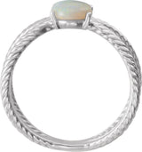 Platinum Oval Natural White Opal Criss-Cross Cabochon Ring - view 2