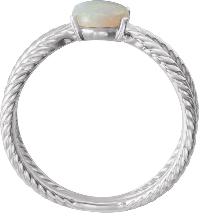 14K Gold Oval Natural White Opal Criss-Cross Cabochon Ring - White Gold - view 2