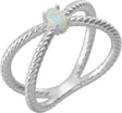 Platinum Oval Natural White Opal Criss-Cross Cabochon Ring
