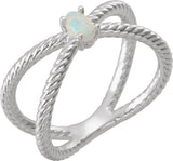 Platinum Oval Natural White Opal Criss-Cross Cabochon Ring