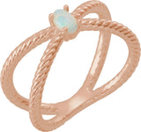 14K Gold Oval Natural White Opal Criss-Cross Cabochon Ring - Rose Gold