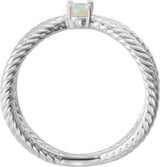 14K Gold Oval Natural White Opal Criss-Cross Cabochon Ring - White Gold - view 2
