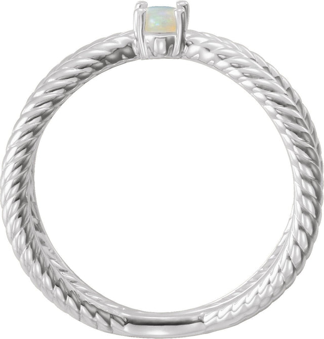 14K Gold Oval Natural White Opal Criss-Cross Cabochon Ring - White Gold - view 2