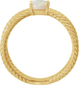 14K Gold Oval Natural White Opal Criss-Cross Cabochon Ring - Yellow Gold - view 2