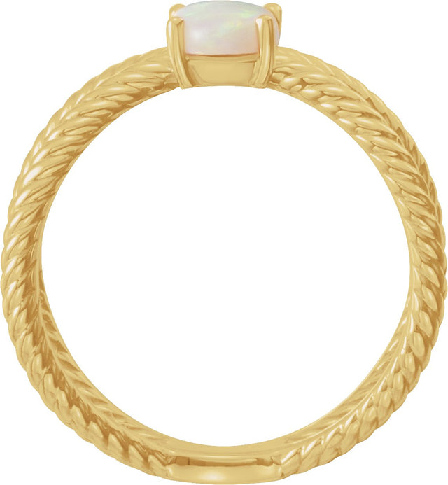 14K Gold Oval Natural White Opal Criss-Cross Cabochon Ring - Yellow Gold - view 2