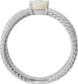 14K Gold Oval Natural White Opal Criss-Cross Cabochon Ring - White Gold - view 2