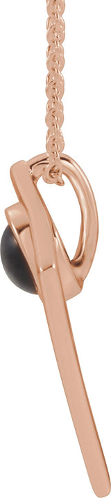 14K Gold Round Natural Black Onyx Cabochon Pyramid Necklace or Pendant - Rose Gold - view 2