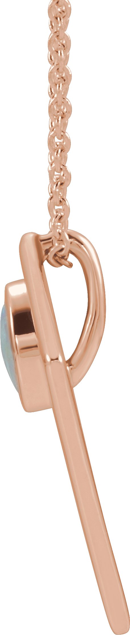 14K Gold Round Natural White Opal Cabochon Pyramid Necklace or Pendant - Rose Gold - view 2
